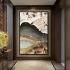 Настенная Картина на холсте в китайском стиле, абстрактные постеры и принты с золотыми морскими волнами в ретро стиле, Современная Модульная картина, украшение для дома