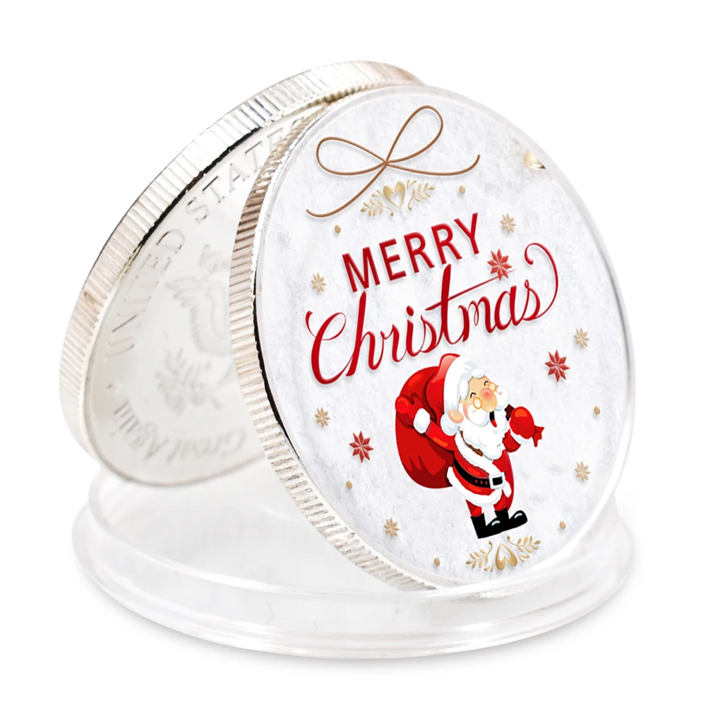 

Creative Souvenir Gifts Silver Plated Lucky Coin Christmas Commemorative Round Coin Metal Crafts