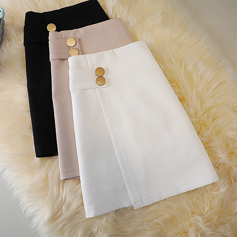 

Hong Kong Flavor Women's Skirts Women's Summer New Irregular Breasted High-waist Skirts Student Skirts Pure Color Skirts