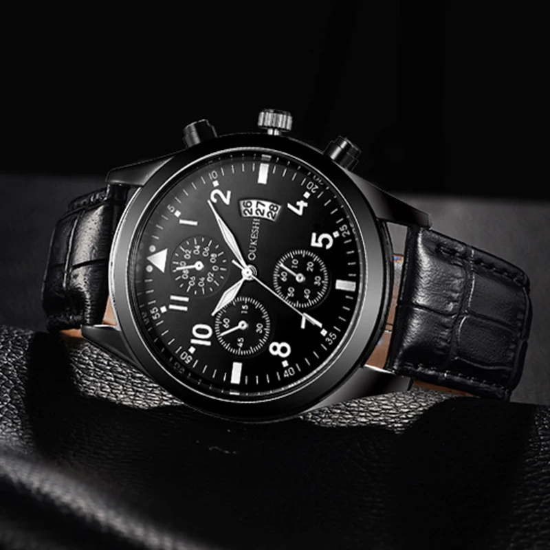 Часы наручные мужские кварцевые с кожаным ремешком водонепроницаемые|Кварцевые