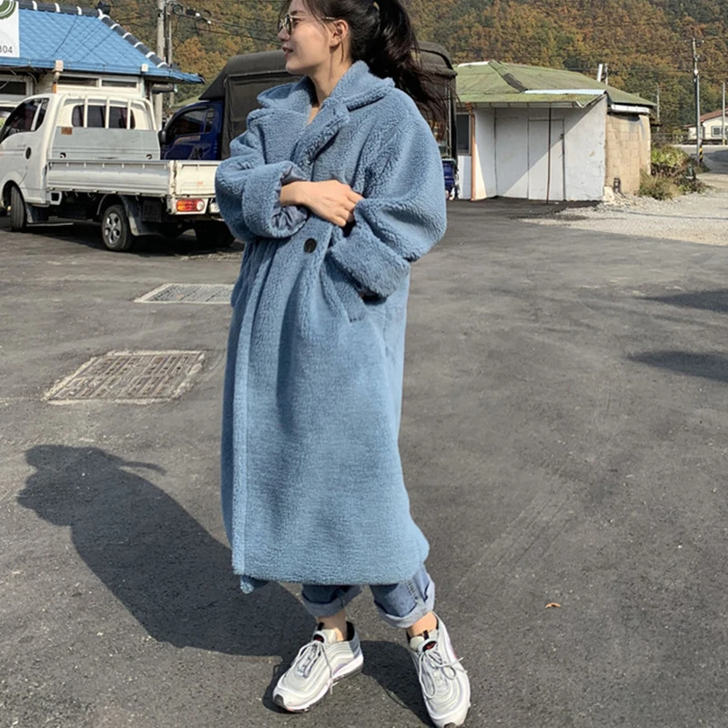 Зимнее женское однотонное меховое пальто с длинным рукавом повседневная