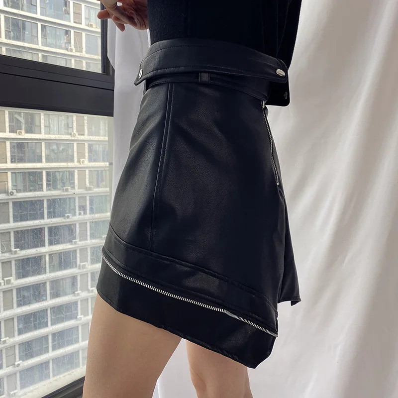 Женская Асимметричная юбка DEAT модная кожаная с ремнем на молнии весна-лето 2020