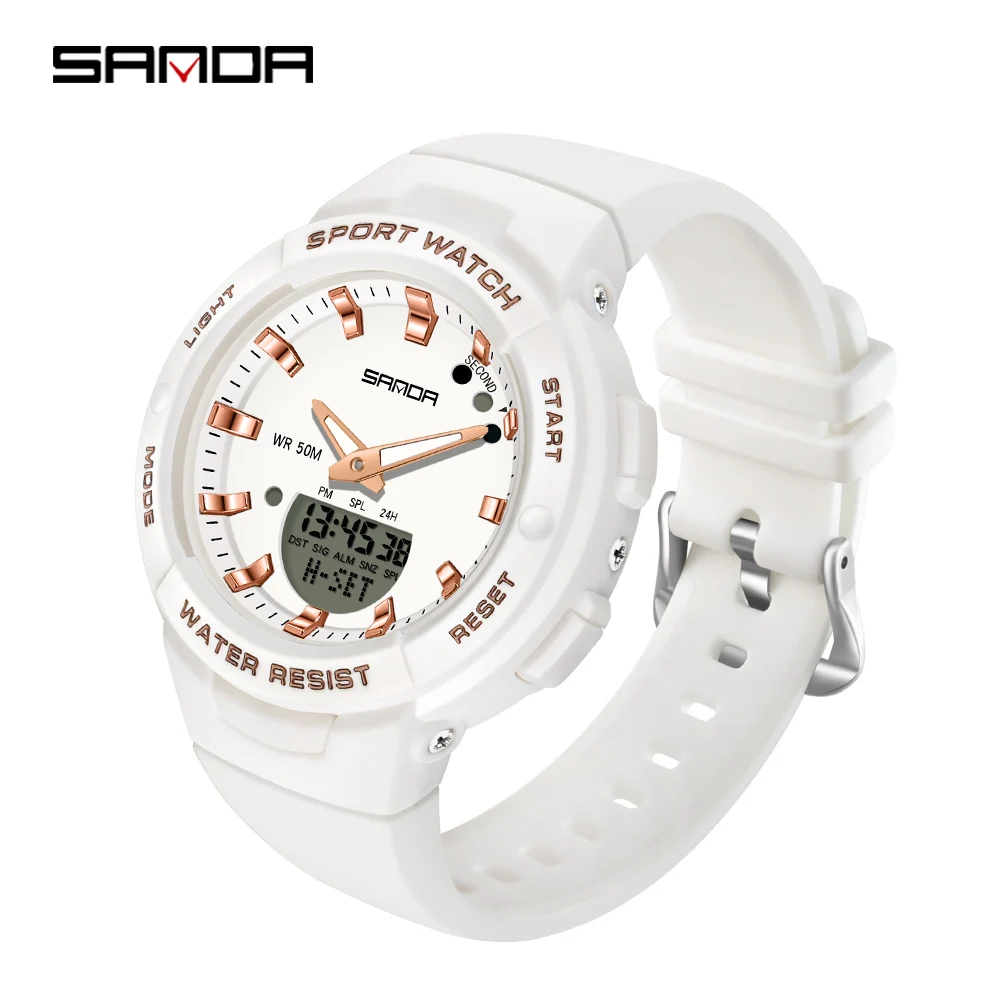 Sanda New Luxury Fashion Women Sport Watch Military Waterproof Multifunctional Led Digital Quartz Relogio Feminino 6005