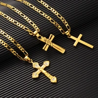 charm 3styles cross neckalces women men girls gold color christian jesus religion worship jewelry gifts