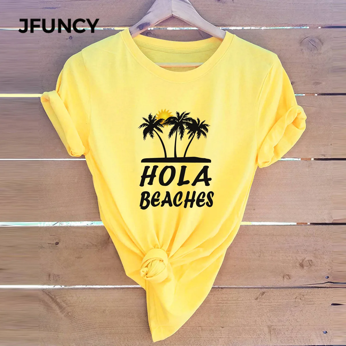 JFUNCY женские футболки Hola пляжи Кокосовая пальма принт Женская хлопковая Футболка Harajuku женские рубашки верхняя одежда Camiseta Mujer