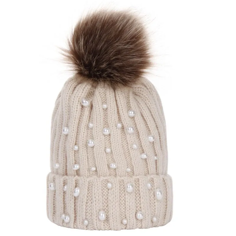 style 2 beige Милая шапка с помпоном для новорожденных; вязаная шапка; теплые зимние шапки для детей; стразы; шапка для маленьких девочек и мальчиков; мягкая шапочка для малышей - Цвет: style 2 beige