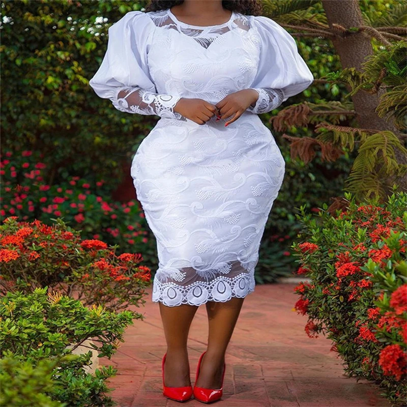 

Белое вечерние в африканском стиле для женщин, кружевное вечернее платье Bazin, Новая африканская одежда 2021, ажурное длинное платье-макси, аба...