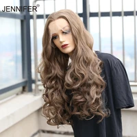 long wavy synthetic lace front wigs for women pink brown color high temperature fiber hair cosplaypartydaily