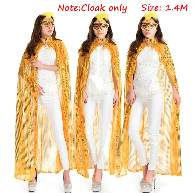 

Halloween Sequins Cloak Women Party Medieval Robe Spring Solid Hooded Capes Shawl Festival Costume