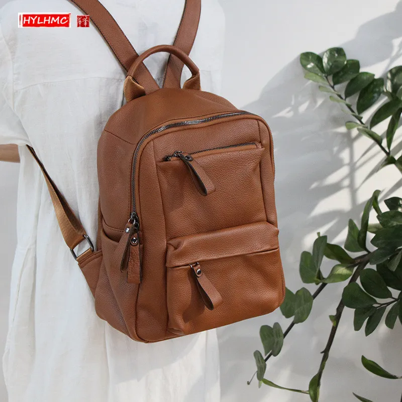 

Soft Leather Women Backpack Large Capacity Student Bag Generous 2021 New Casual First Layer Leather Cowhide Big Shoulder Bag