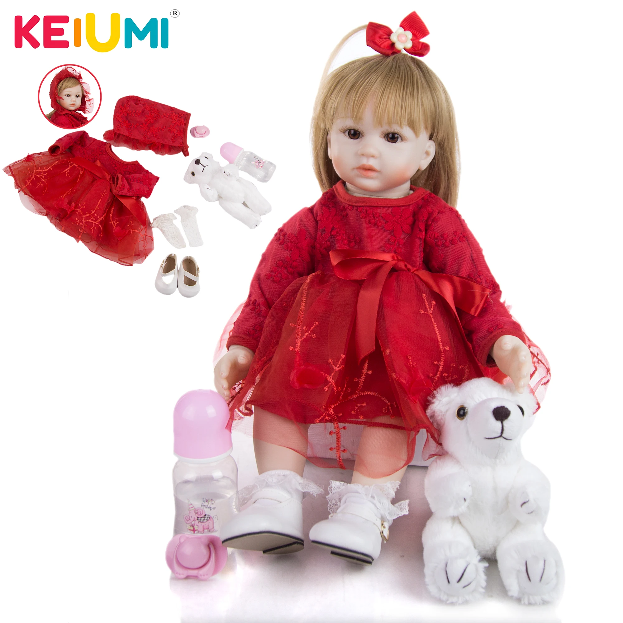 

KEIUMI Cute 19 Inch Silicone Reborn Baby Dolls Gold Hair Baby Dolls Reborn Bebe Toys Doll Birthday Xmas Gift To Child