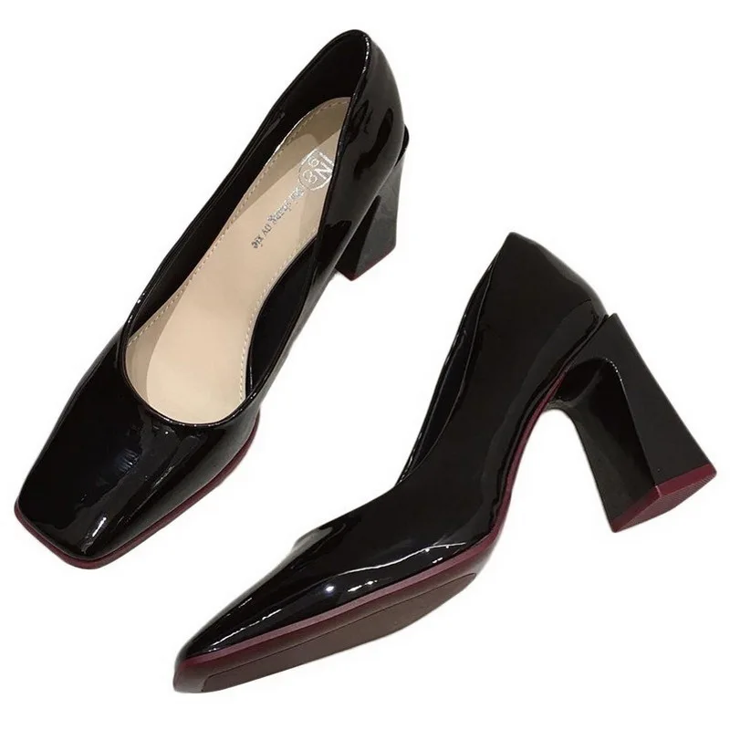 

High Heeled Square toe Shoes Woman High Heels 2020 Autumn Women Shallow Pumps Block Heel Female Footware French Style Orange