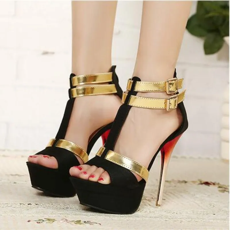 

2019 new thin heel super high heel waterproof platform metal decoration sexy sandals for women