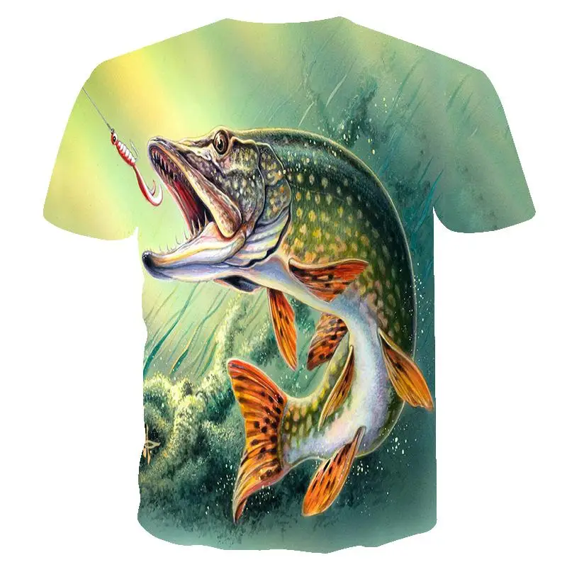 

3d Fish T shirts for Men Summer Short Sleeve O-neck Tops&Tees Funny Hip Hop Streetwear Casual Style Digital Fish Print T-shirt