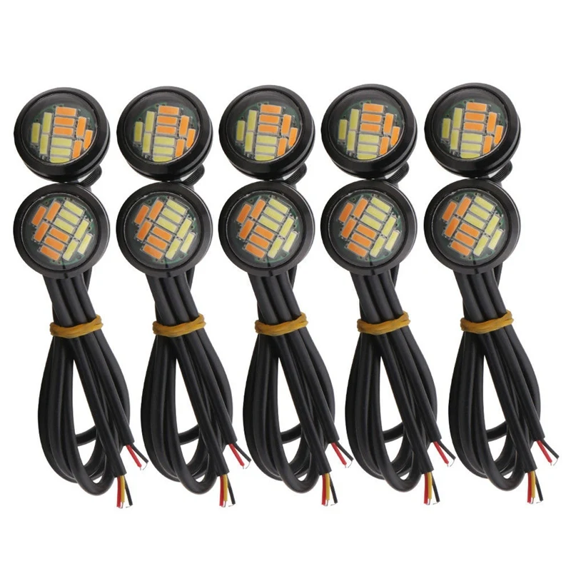 10 Pcs 12V 23Mm Dual Color Switchback 4014 Smd 12 Led Drl Eagle Eye Daytime Light Car Motor Turn Lights