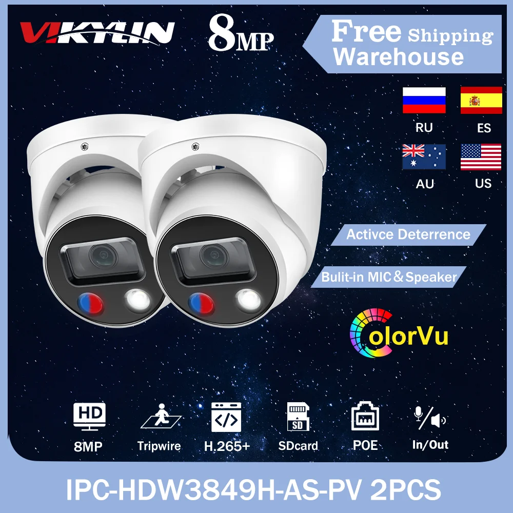 

Dahua OEM 8MP IP-камера WizSense IPC-HDW3849H-AS-PV полноцветная H265 + POE встроенный микрофон и динамик безопасности CCTV купольная видеокамера 2 шт.