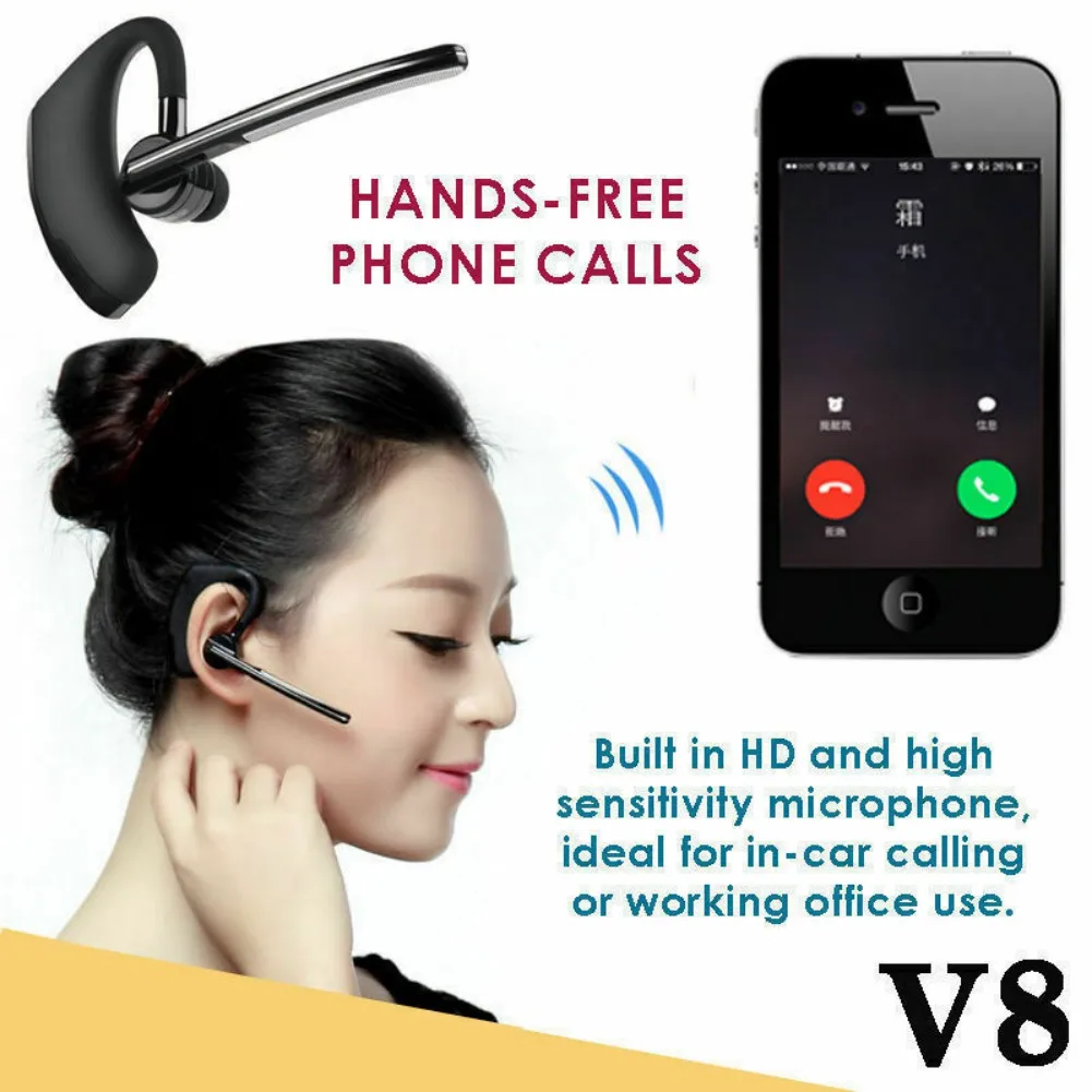 Bluetooth Headset V8 Business Earphone Handsfree With Microphone Wireless 4.1 Headphone For iPhone Xr Xiaomi 9 Samsung | Электроника