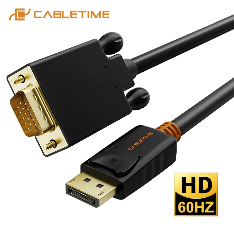 Кабель CABLETIME с портом дисплея DP на VGA кабель преобразователь Золотой для