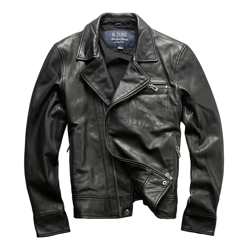 

Autumn and Winter New Genuine Men Casual Turn-down Collar Motorcycle Sheep Leather Jacket Male
