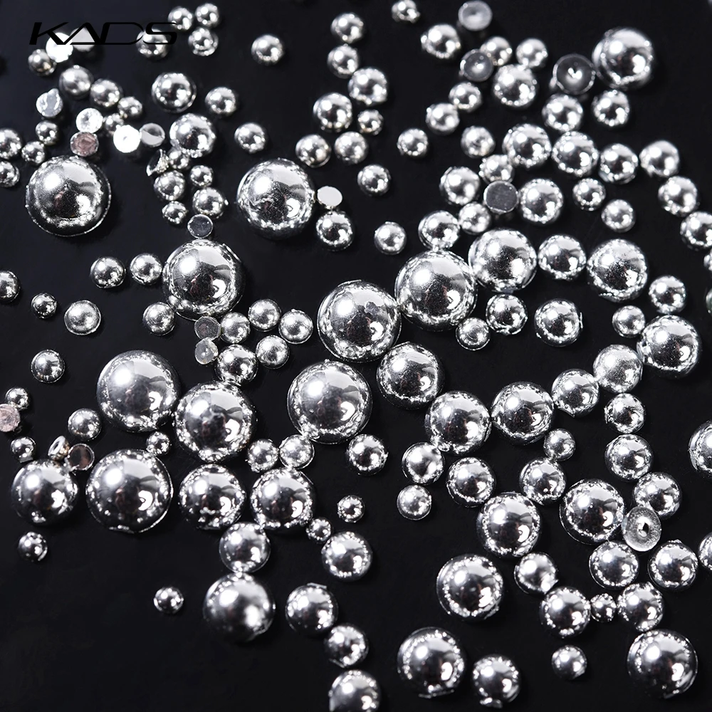 KADS Серебристые жемчужные стразы для ногтей круглые украшения аксессуары с