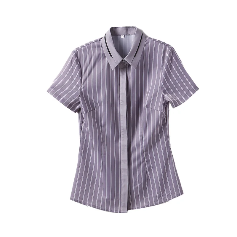 

Женская приталенная рубашка в полоску, приталенная шифоновая рубашка с коротким рукавом, для отдыха, профессиональная, весна-лето 2021