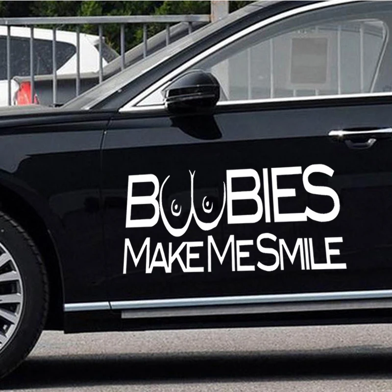 

18x5cm Funny Car Sticker Boobies Make Me Smile Auto Decals Vinyl Stickers Reflective Warning Stickers For Car Accessories