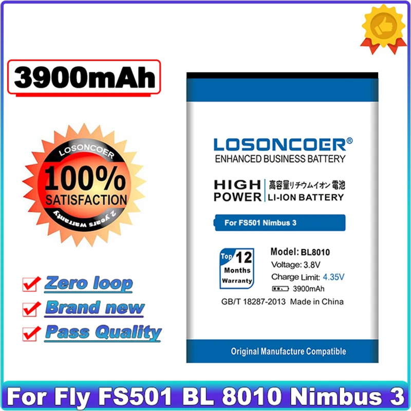 LOSONCOER 3900 мАч Высококачественный аккумулятор BL8010 Аккумулятор для Fly FS501 Nimbus 3