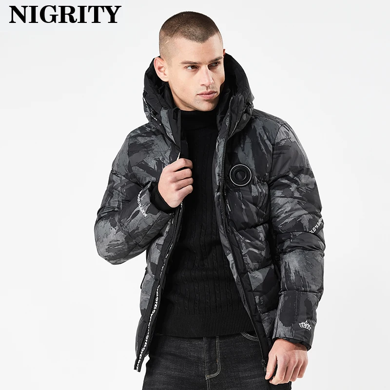NIGRITY мужской пуховик Повседневная модная зимняя куртка для мужчин ветровка с