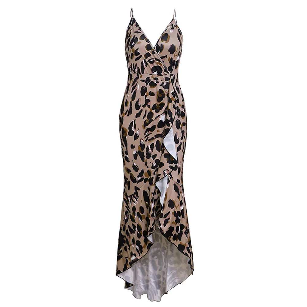

Dresses Woman Party Night Women Dress 2021 Plus Size Girls Clothing Elegant Sexy & Club Leopard Sleeveless V-neck Clothes