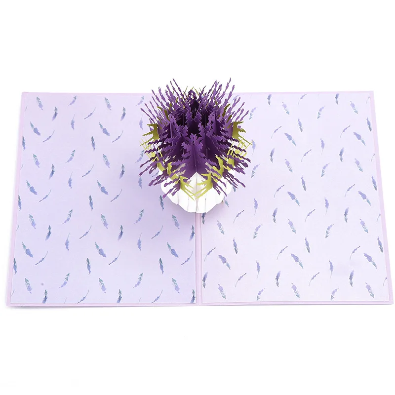 

Purple Lavender 3D Pop Up Greeting Cards Handmade Paper Carving Cut Post Card Birthday Christmas Valentine Day Decoration Gift