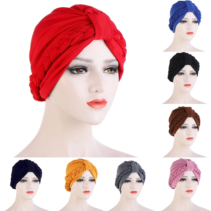 

Western Style Square Braid Hat For Ladies Pure Color Basic Pullover Hat Simplicity All-match Turban Hat Clothing Accessories