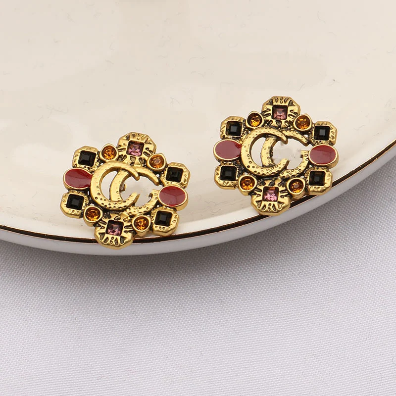 

2021 New Fashion Jewelry Studs Women's Letter Stone Earrings Fashion Earrings Retro New Niche Earrings for Women