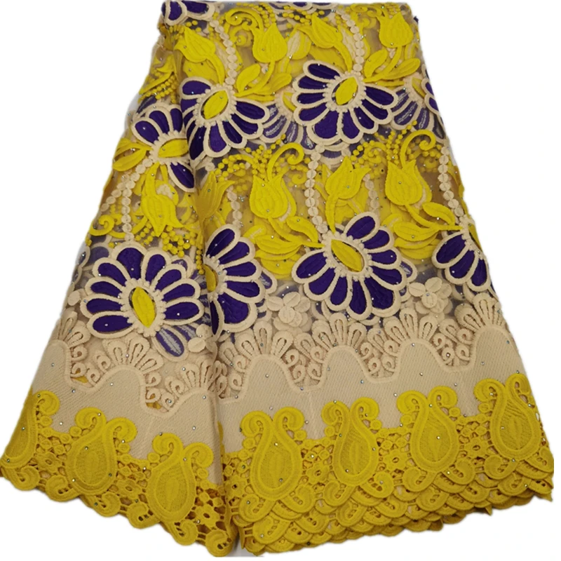 

Африканское искусственное кружево с вышивкой камнями, яркая нигерийская кружевная ткань для свадьбы