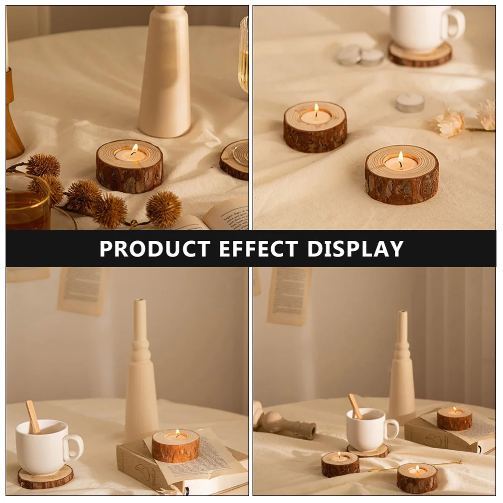 

5Pcs Stump Candle Holders Tealight Candle Stand Wooden Bark Candlesticks