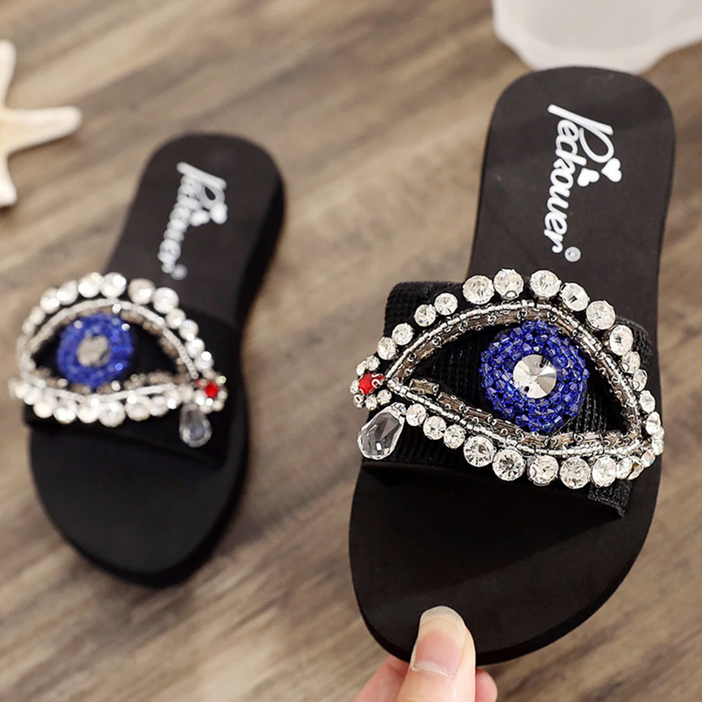 

Summer New Childrens Slippers Girls Non-slip Floor Fashion Parent Child Rhinestone Beach Shoes Women Soft Bottom Flip Flop hh719