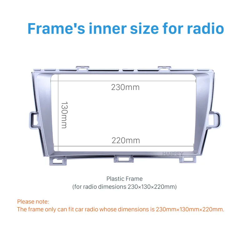 Harfey 2 din Silver Frame 9 inch Plate for 2010 Toyota Prius RHD Audio Dash Trim Fascia Panel Kit Head Unit Car Refitting Stereo |