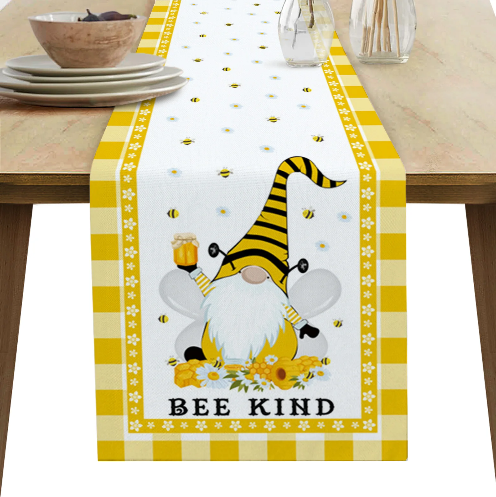 

Idyllic Bee Dwarf Table Runner Modern Party Dining Table Runner Wedding Table Decor Tablecloth and Placemats