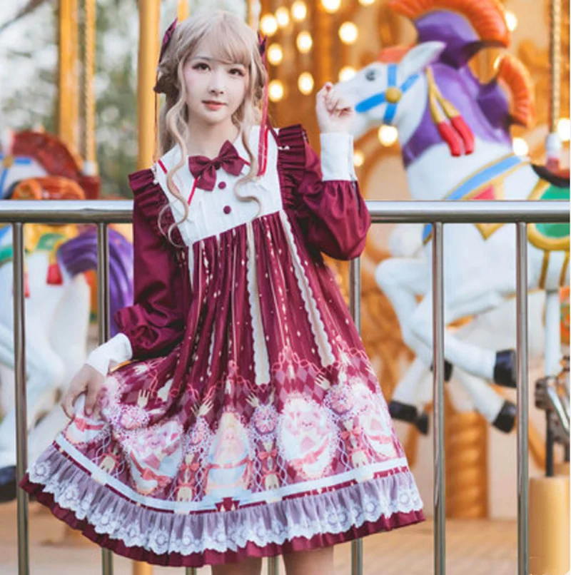 

Платье принцессы для чайной вечеринки в стиле сладкой Лолиты, винтажное кружевное платье с бантом и милым принтом в викторианском стиле, кавайное платье для девочек, Готическая Лолита, оп-лоли, cos