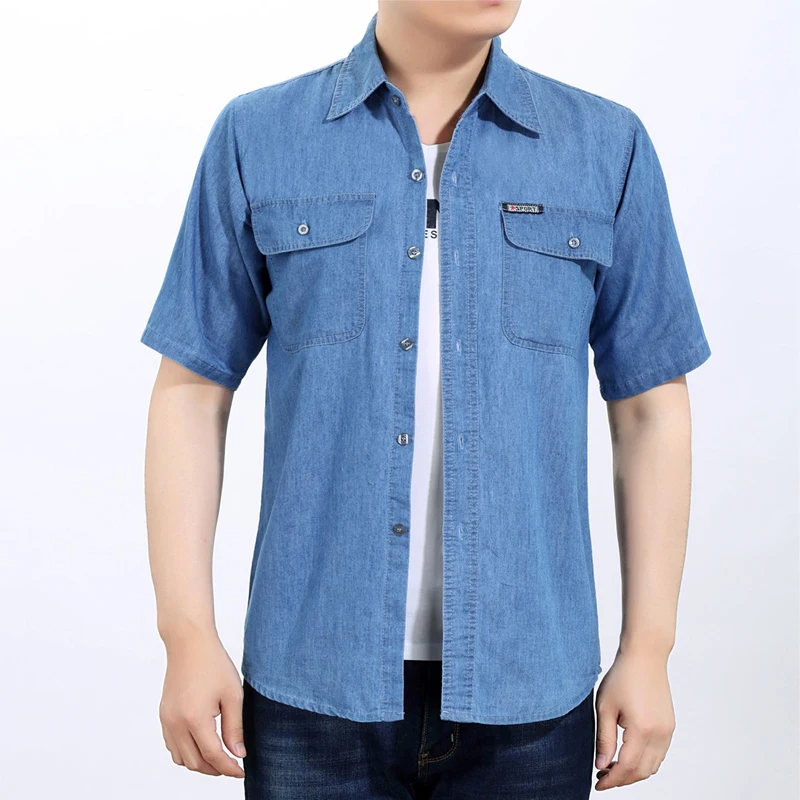 

New Arrival Summer Denim Short Sleeve Thin Loose Youth Large Cotton Fashion Casual Shirts Plus Size S M L XL 2XL 3XL 4XL