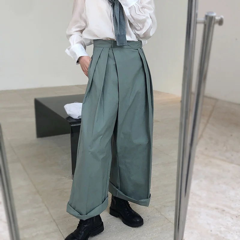 Женские винтажные прямые брюки серые зеленые повседневные широкие уличная мода