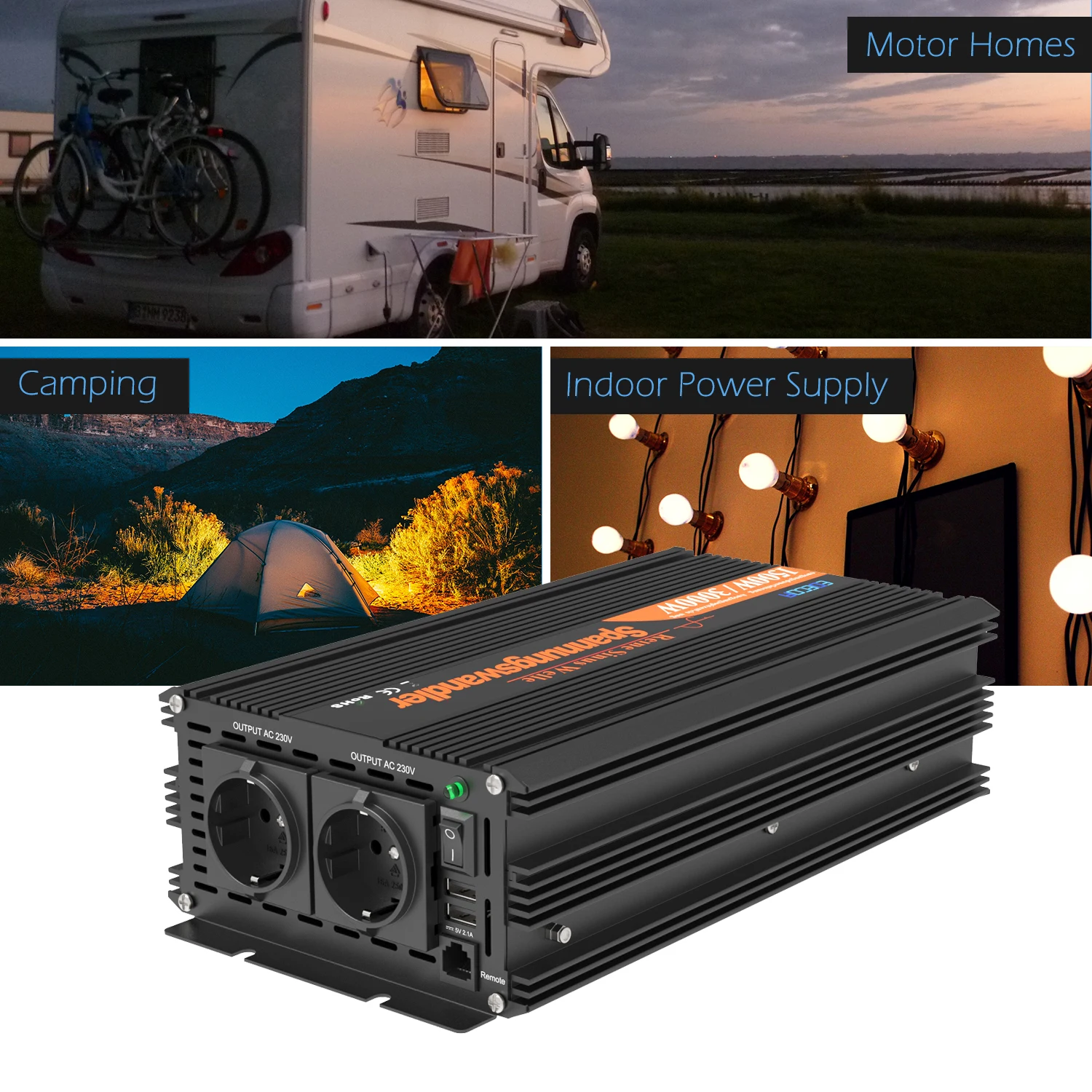 EDECOA 1500 Вт чистый синусоидальный инвертор постоянного тока 12 В в переменный ток 220