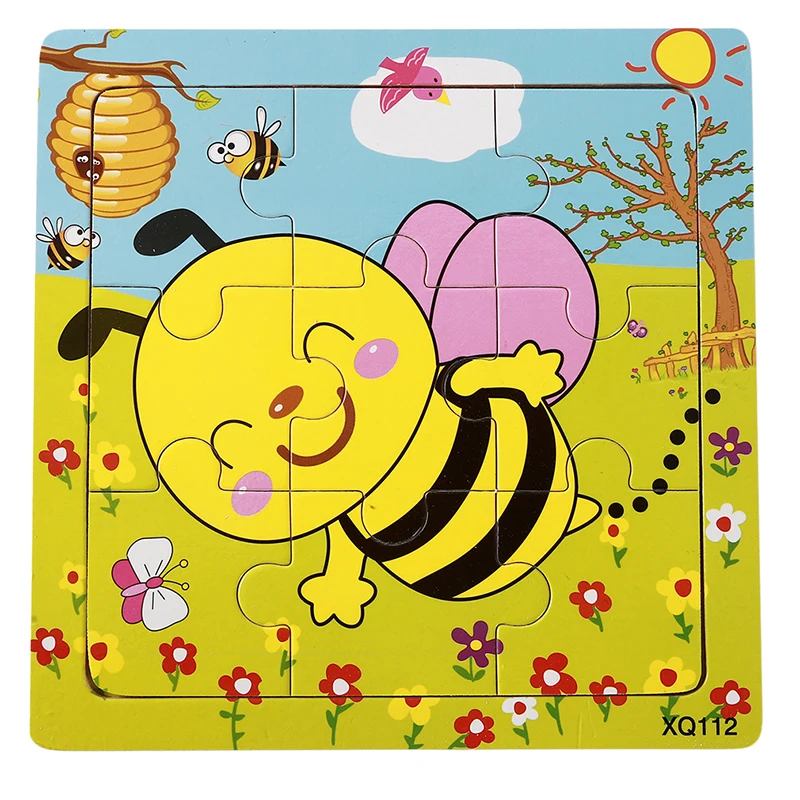 Новый деревянный пазл с 9 ломтиками Мультяшные животные транспортное средство