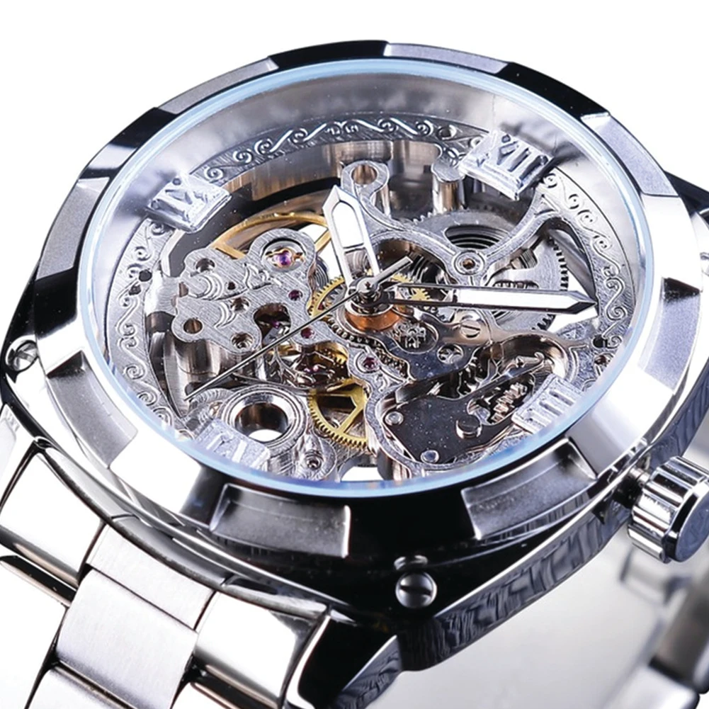 Men Waterproof Automatic Mechanical Watch Fashion Alloy Wristwatch Black Gold Silver Color | Наручные часы