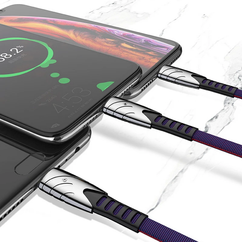 Кабель быстрой зарядки 3 в 1 с разъемом Type C 8Pin Micro USB нейлоновый Плетеный более