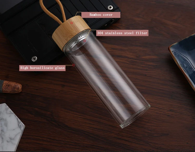 400ml 500ml High Quality Glass Water Bottles Bamboo Lid With Rope Drink Bottled For Beverages Outdoor Brief Portable Tea bottle