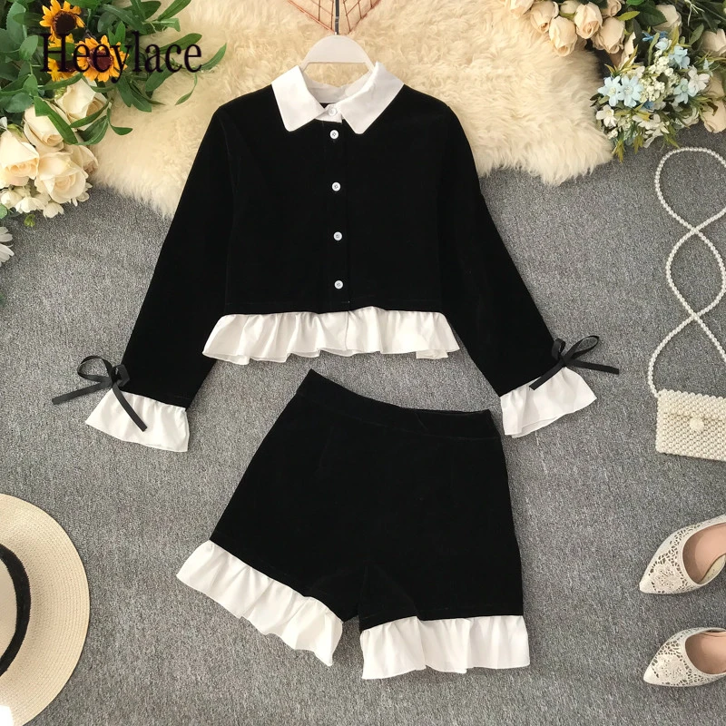 Осенний Женский комплект из 2 предметов в японском стиле Харадзюку короткий