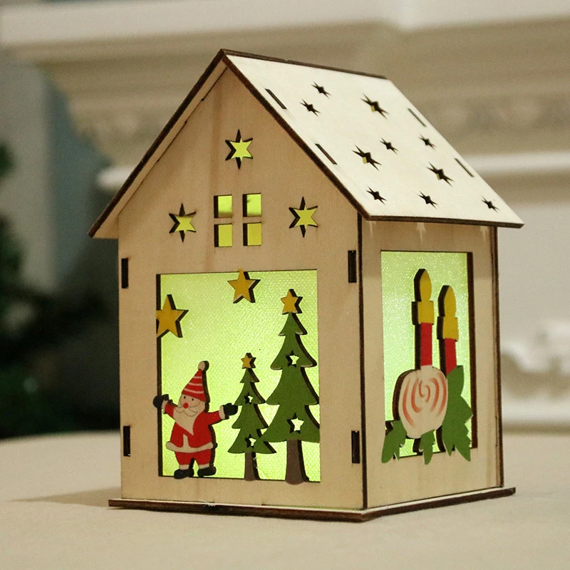 

Christmas Luminous Wooden House Desktop Ornaments Led Flashing Multicolor Xmas Decoration For Home Для Дома