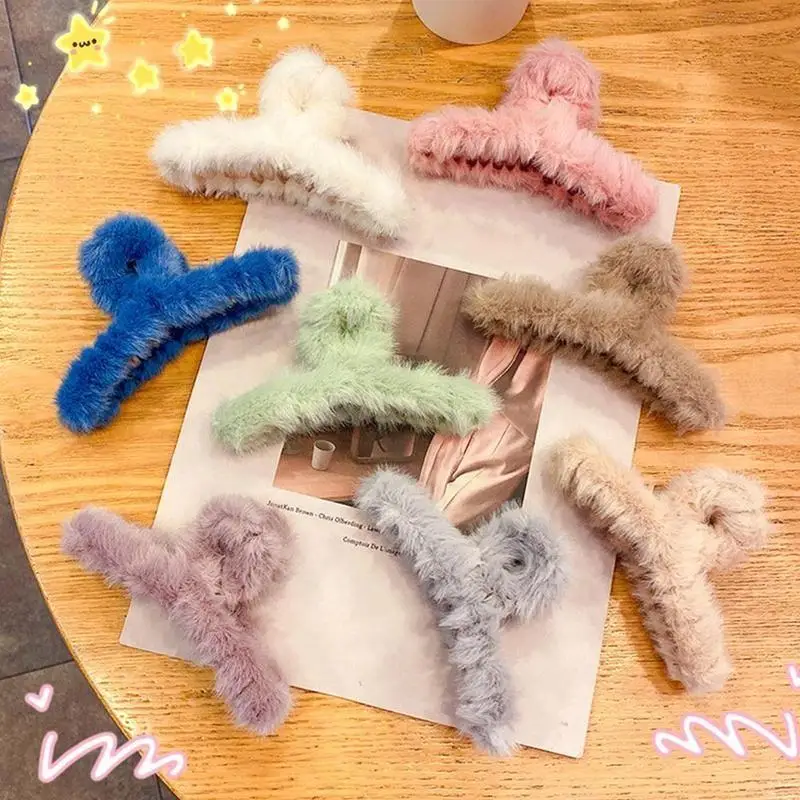 

Korean Plush Hair Clip Faux Fur Hair Claws Combs Clamps Soft Hair Crab Hairpins Barrette For Women Hairgrips Hair Accessori R0l1