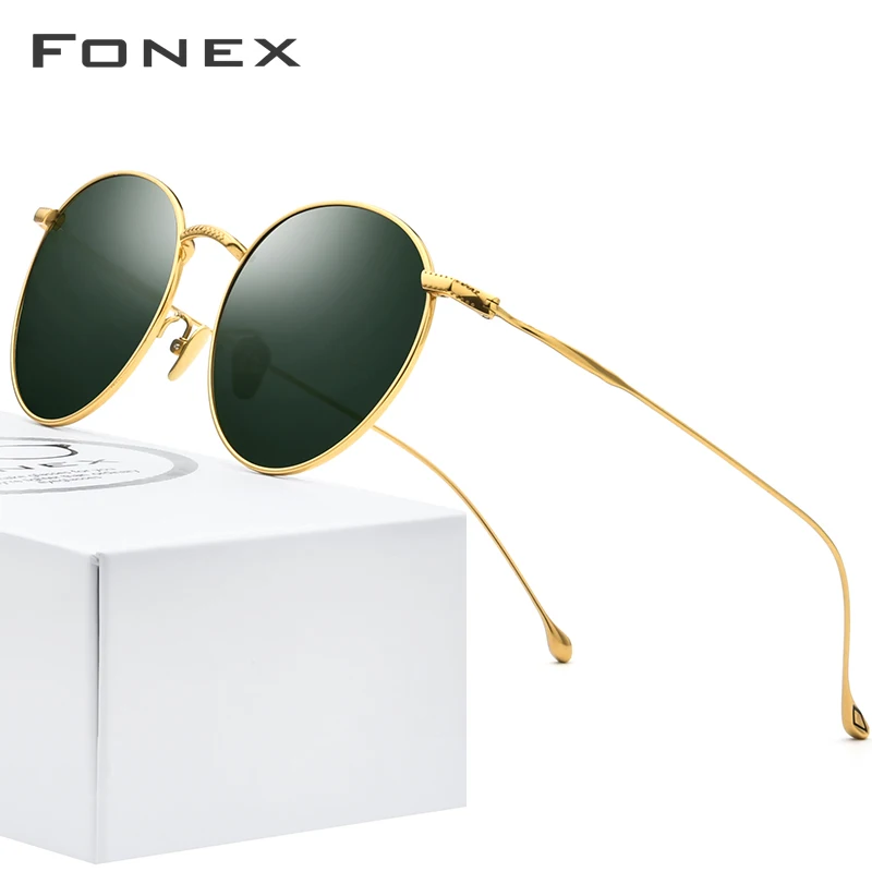FONEX из чистого титана солнцезащитные очки мужские винтажные маленькие круглые поляризационные солнцезащитные очки для женщин Ретро Высокое качество UV400 оттенки 8508