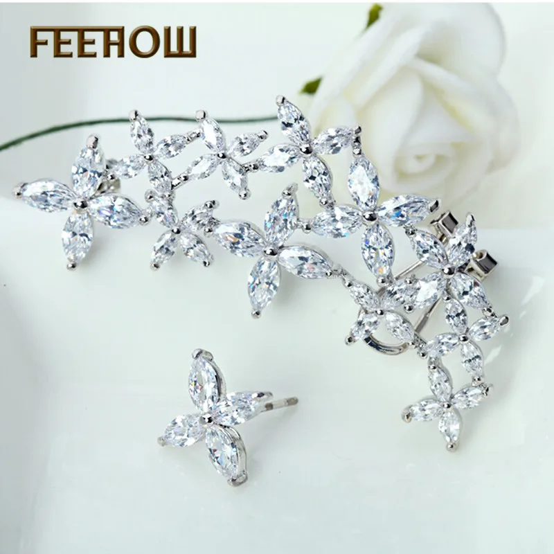 FEEHOW Milky Way Marquise серьги с фианитом куртки блестящий белый цветок со стразами